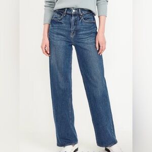 NWT Old Navy Mid Rise The Slouchy Wide Leg Jeans Size 10 Tall Drapey Button Fly